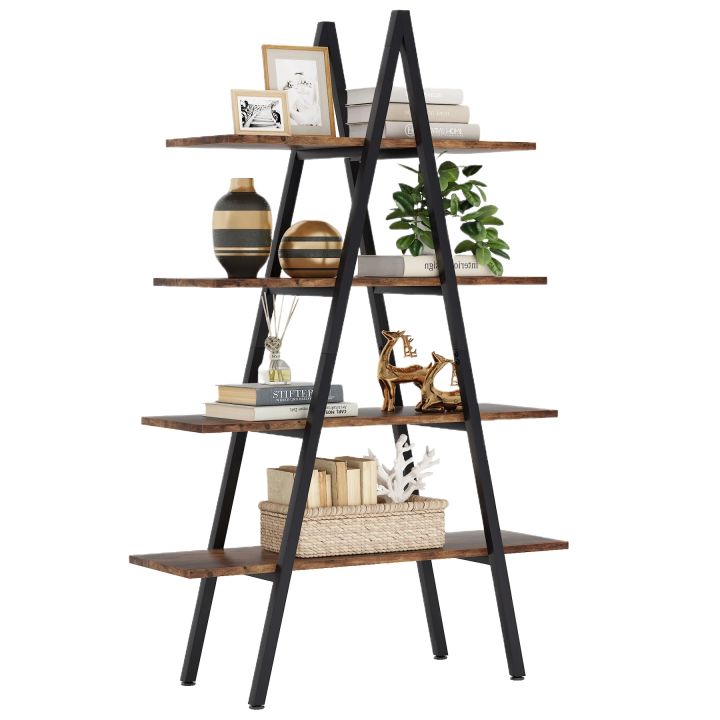 Customised 4Tier Bookshelf, AShaped Bookcase Industrial Ladder