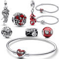 Marvel Bangle Bracelet Spiderman The Avengers Snake Chain Bracelet Iron Man Captain America Thor Sterling Silver Beads Bracelet. 