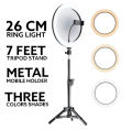 Ring light - Tripod Stand - 26CM Selfie LED Ring Light 7 Feet Tripod Stand & Mobile Phone Holder 26 CM ring light with Best Quality 7ft Aluminum tripod Stand for videos Photography Tiktok Light youtube Light 26cm Ringlight 7feet Tripod Stand. 