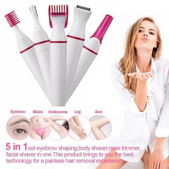 5 In 1 Multifunction Women Hair Removal Electric Shaping Female Shaving Machine - Women Hair Remover Mini Shaver Trimmer Razor For Eyebrow Underarm White