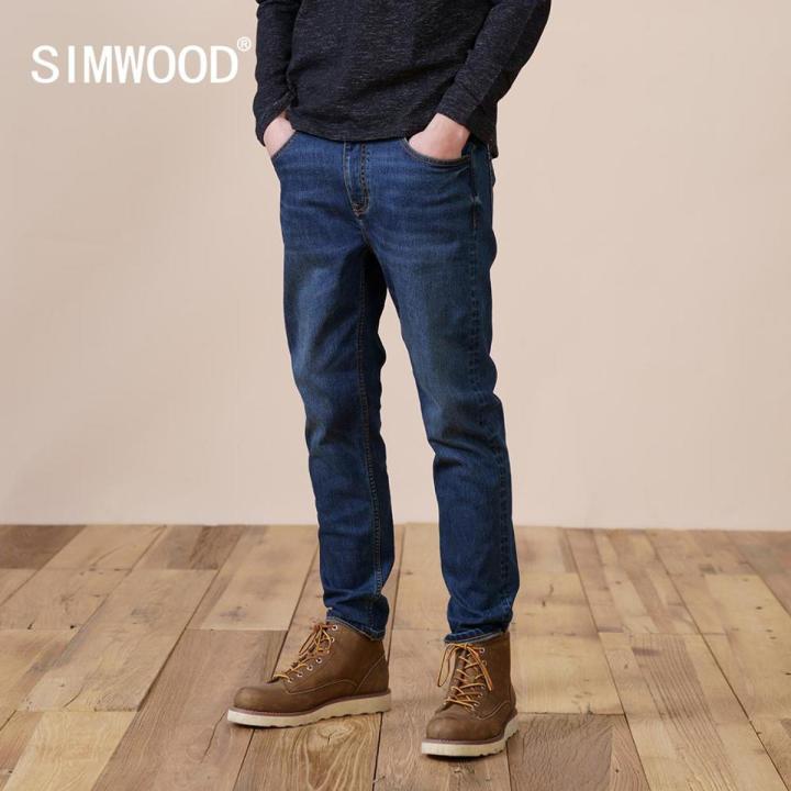 2021-Winter & Summer-New-Fleece-Lining-Jeans-Men-Slim-Fit-Tapered-Denim