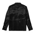 Canis-Men Satin Ruffle Shirts, Long Sleeve Stand Collar Solid Color Slim Fit Dress Shirt. 