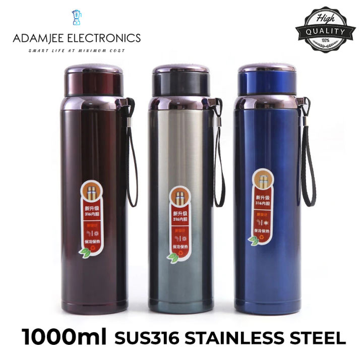 Stainless Steel Vacuum Flask 1000ml - Sports Water Bottle 1 litre - 316 Grade - Hot and Cold Thermos - Insulated Tumbler Tea Coffee Cup