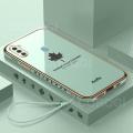 For Samsung Galaxy A11 Back Cover with Lanyard Fashion Shiny Plating Maple Leaf Design Camera Lens Protection Square Edge Soft Silicone Protective Phone Case. 