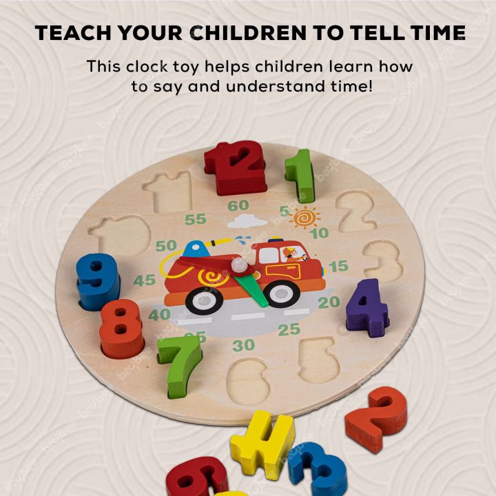 Wooden Teaching Clock Learning Time Kids Toys, Wooden Clock Toy Digital ...