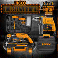 Ingco 115 pcs Tool Set with 680W Impact Hammer Drill - Variable Speed - Revered Forward - Copper Minding. 
