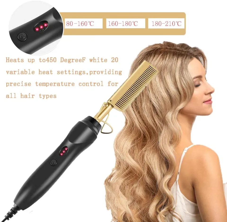 Hot Comb Hair Straightener 2 in1 Electric Hot Comb Ceramic Straight Hair Curler Straighteners Fast Heat