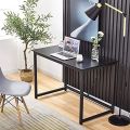 Small Writing Study Table with Metal Black Classic Rectangular MDF Wood. 