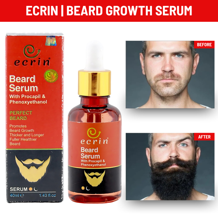 Ecrin | Beard Growth Serum for Men 40ml | Softens Beard | Get Thicker, fuller, longer and  patchless beard | Beard Oil | Skin Care Products