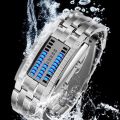 Fashion Men Stainless Steel Blue Binary Luminous LED Electronic Watch Displays Fashion Women Led Watche. 