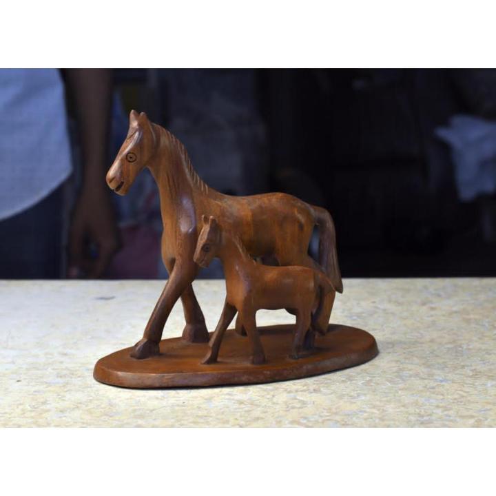 Wooden Horse Sculpture, Two Horse Animal Sculpture, Gorgeous Wooden Statue Home Decor.