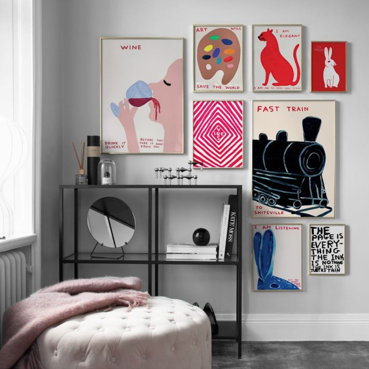David Shrigley Rabbit Cat Biscuit Train Wall Art Prints Canvas Painting Nordic Poster Wall Pictures For Living Room Decor