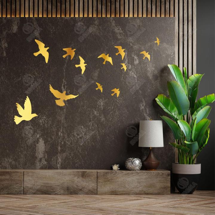 Golden Mirror Acrylic Birds Wall Decor Living room Sofa TV background decoration - Sigma Gift Center