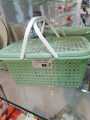 Premium Basket with Handle & Lid For Outdoor Carry - Top Quality Plastic Basket For Picnic & Travel - Carry Basket for Daily Use - Baby Clothes Basket (12 inch length 8 inch width 6 inch height). 