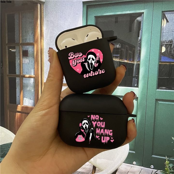 【Solo Yolo】Ghostface Scream Horror Art Earphone Case for Apple AirPods 1 2 3 Pro Pro2 Black Soft Silicone Cover for Airpods 3 Accessories