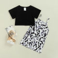 Kids Girls Dress Set, Camouflage Print Sling Dress with Short Sleeve Crop Top Summer Casual Outfit. 