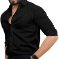 black cotton shirt for mens-Dress Shirt For Men - Cotton - Black. 