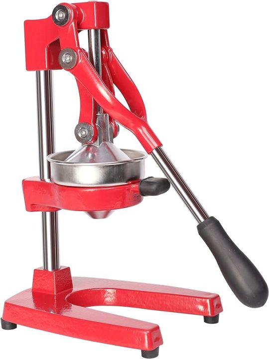 Vilobos Heavy Duty Manual Citrus Juicer Stainless Steel Hand Press Juice Squeezer with Cast Iron Base and Handle Lemon Orange Juicing Presser (Red)