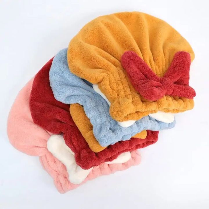 【HOT】 Super Absorbent Bath Cap Women's Quick Dry Cap Cute Bow Towel Bath Cap Dry Hair Cap Bathroom Accessories