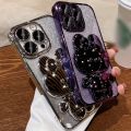 1 deluxe electroplated case for Apple iPhone 15/14/13/12/11Pro max, romantic - Cute bunny phone holder and hidden holder - shockproof ultra-thin protection, Easter - Valentine's Day gift. 