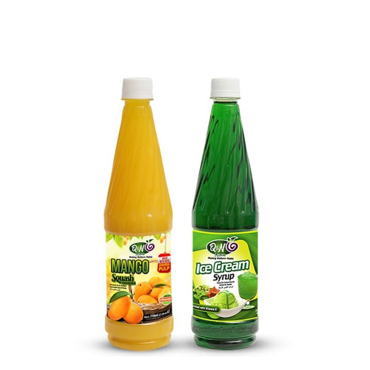 Q&N FLAVORS ICE CREAM SYRUP / MANGO SQUASH 770ML (PACK OF 2)