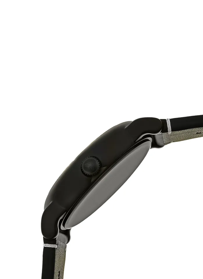 Emporio Armani Black Leather Strap Two-Toned Black and White Dial