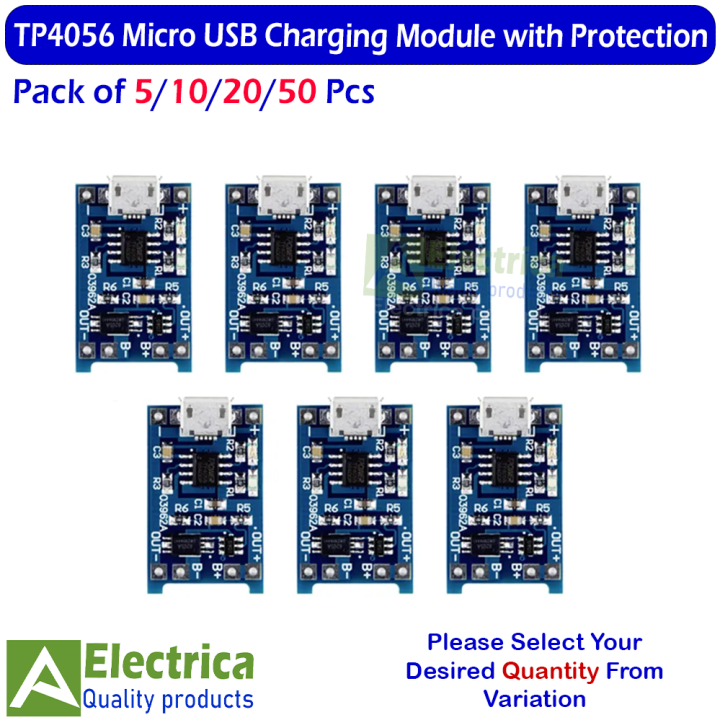 5/10/20/50 pcs of tp4056 5v 1 amp dual protection 5 volt lithium battery charging module-3.7 battery module-micro usb input-tc4056 low voltage battery protection, tp456 with micro usb by Electrica