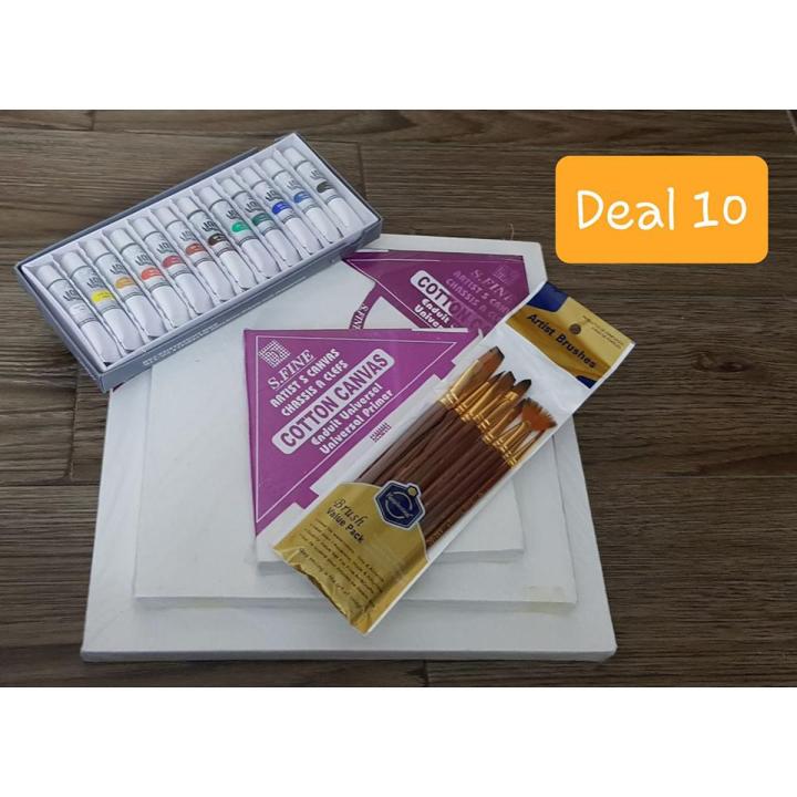 CANVAS DEAL -1 (3 PCS CANVASES -ACRYLIC SET -ASSORTED BRUSHES)