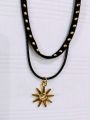 Fancy Black Leather String Layered Choker with Aesthetic Pendant. 