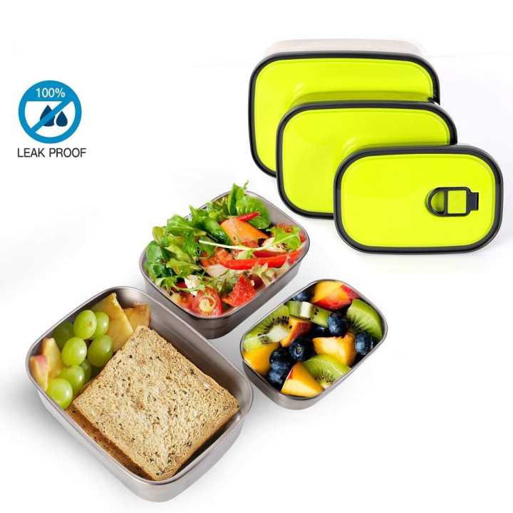 Lunch Box Stainless Steel Rectangular Lunch Box Choose From (S-M-L) GREEN