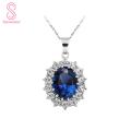 Necklace Jewelry Simple Artificial Sapphire Earrings and Necklace Set. 