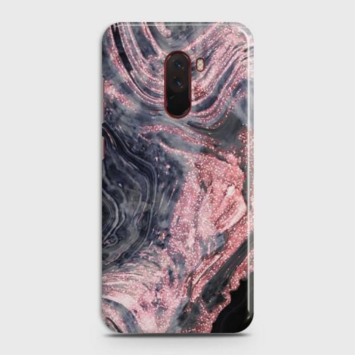 Xiaomi Pocophone F1 Cover - SkinLee HQ Hard Case - Liquid Glitter Rose Gold Mesh - SKINLEE-162-1-361-223