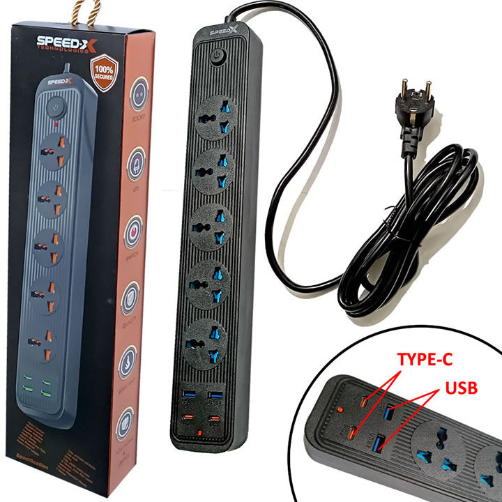 SpeedX%20504PU%20Power%20Strip%20Multi%20Power%20Plug%20Extension%20Board%20with%202%20USB%20Ports%20+%202%20Type%20C%20Ports%20+%205%20Sockets%20Universal%20Travel%20Charging%20Adapter%20-%20Image%204