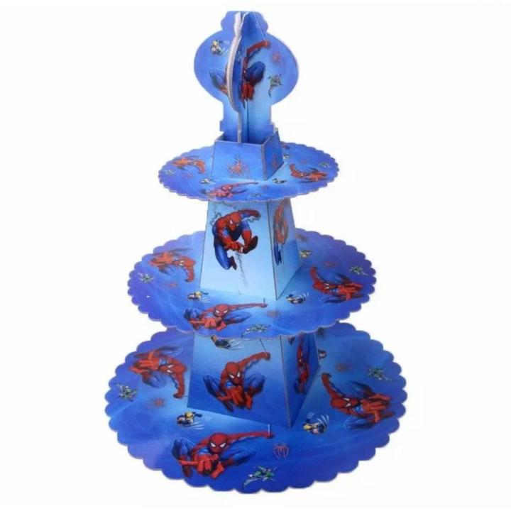 Spiderman Spider man 3 Tier Cup Cake Cupcake Stand Cartoon Dessert For Baby Boy Happy Birthday Shower