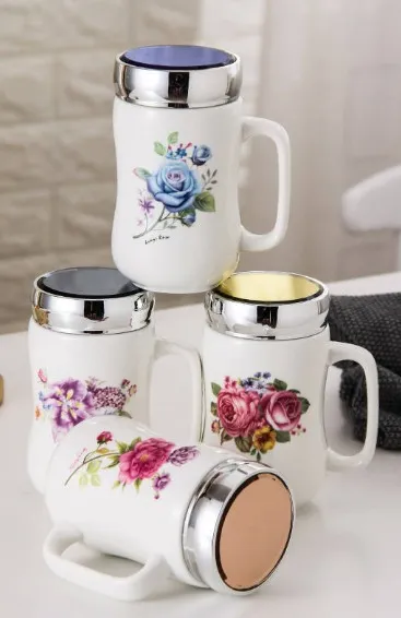 Amazing New Style Ceramic Tea Coffee Mugs With Glass Lids, Large
