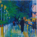 "Vibrant Evening Walk - Hand-Painted Urban Street Scene on Canvas | Original Acrylic Artwork for Home Décor | 1x1 Foot | Wall Art for Living Room, Bedroom, Office | Perfect Gift Idea for Art Lovers". 
