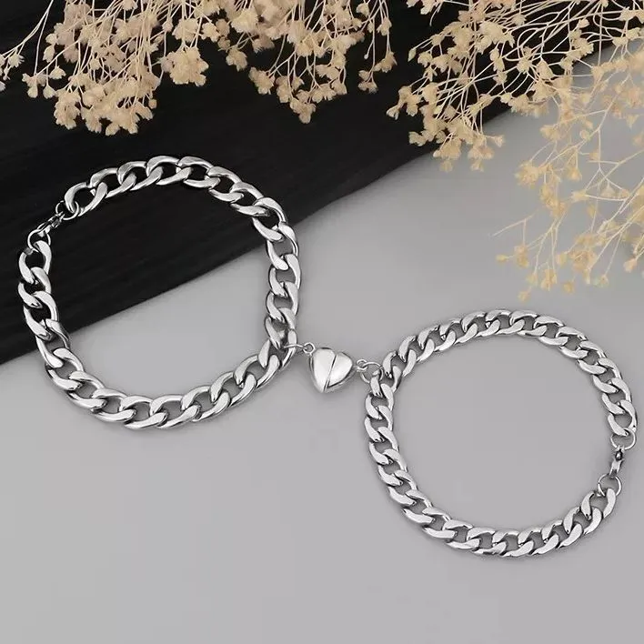 Pcs Set Pair- Magnetic Broken Heart Love Bracelet For Men's