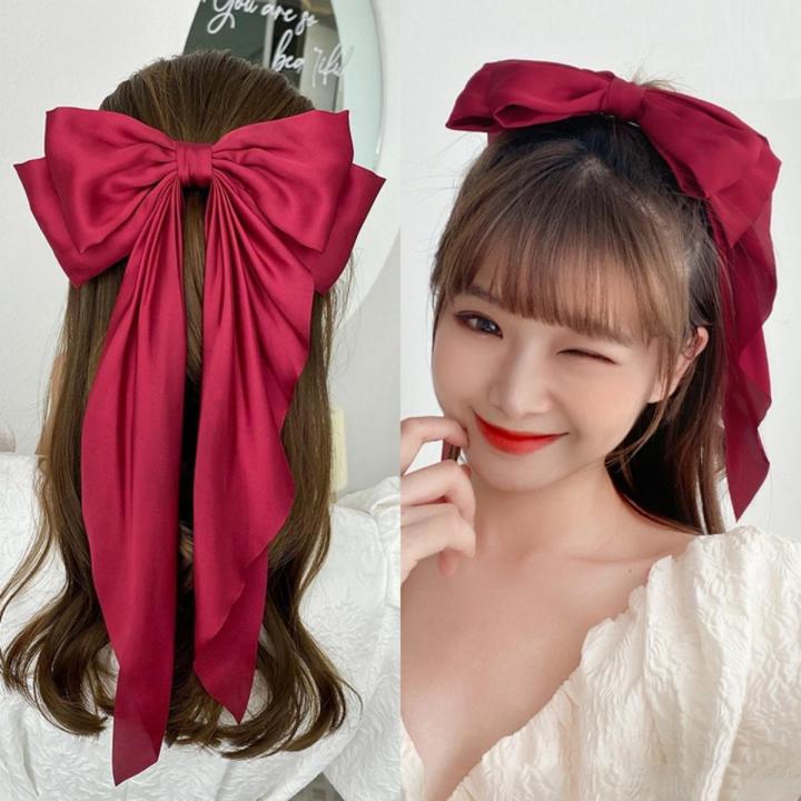 Big Bow Silk Hair Ribbon For Girls , Enhancing Hairstyles with Luxurious Charm Hair Accessories For Girls