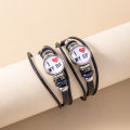 2 Pcs/Set I Love My BF GF Couple Bracelet Sport Glass Snap Charm Multilayer Leather Bracelets For Boyfriend Girlfriend Gift. 