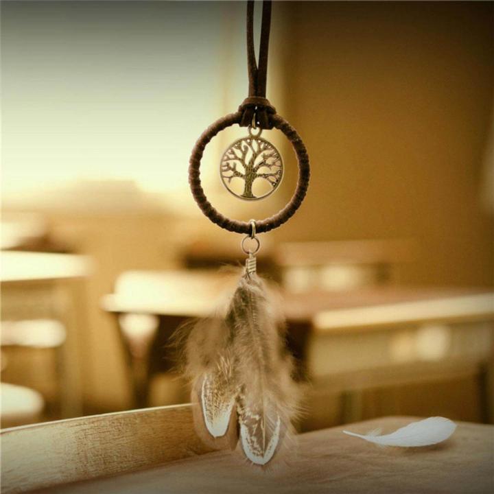 Graceful Hot Boho Key Chain Ring Metal Feather Tassels Dream Catcher Keyring Keychain Brown One Size Brown