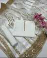 Wedding wear 3pc unstitched Suit for women – Kataan Silk Shirt & Trouser with Organza embroidered Dupatta – White. 