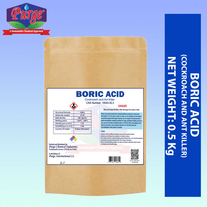 Purge Boric Acid 500g- Hydrogen Borate - Antiseptic - Insecticide - Crops Micronutrients - Constituents of Body Powder - Cockroaches and Ants Killer - Flame Retardant