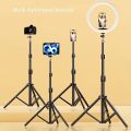Aluminium 7 Feet Tripod Stand For Ring Light, Mobile Phones & DSLR Cameras - 360 Rotatable Portable & Adjustable 7 Ft Long Tripod With Mobile Holder & Ball Head - Best Use For Videography, Photography, Tiktok, Youtube, Studio Lighting, Equipment - Black. 