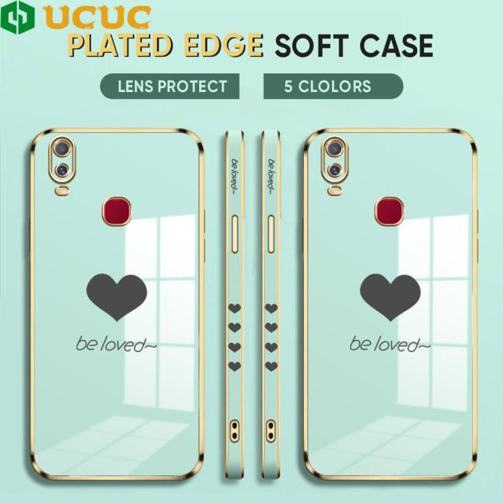UCUC for VIVO Y11 2019 Back Cover + Free Lanyard Lover Heart Luxury 6D Plating Case Side Pattern Soft Silicone Square Phone Cases
