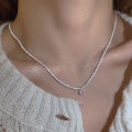 PANJBJ 925 Sterling Silver Mint Green Crystal Necklace For Women Girl Korean Summer Sweet Jewelry Birthday Gift Dropshipping. 