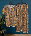 Cute Pink Colour Bunny Style Printed Design Ladies Sleep Wear Night Dress with Shirt and Trouser (Complete Sleeping Suit) For Women and Girls (SN-08). 