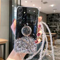 For Samsung A15 case Shiny Ring Glitter Soft Transparent Holder Stand Back Cover with ring Stars Moon Girls Cover For Samsung Galaxy A15 Back Cover Phone cases. 