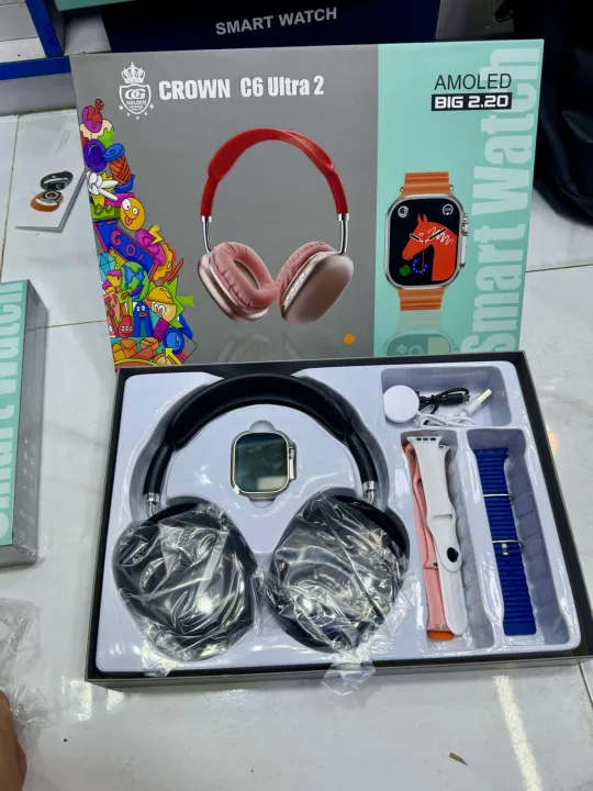 CROWN%20C6%20Ultra%202%20Smart%20Watch%202.20"%20AMOLED%20with%20Wireless%20Headphones%20%7C%20Multiple%20Straps%20%7C%20Fitness%20Tracker%20%7C%20Bluetooth%20Calling%20%7C%20Android%20&%20iOS%20Compatible%20-%20Image%202