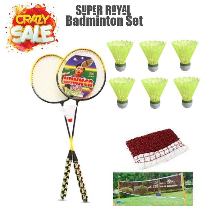 Pack of 9 - Badminton Set - Multicolour pair of racket 6 shuttle with net included