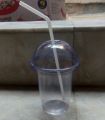 Disposable Plastic Cups Glass With Dome Lids Pack of 50 with Straw 380ml. 